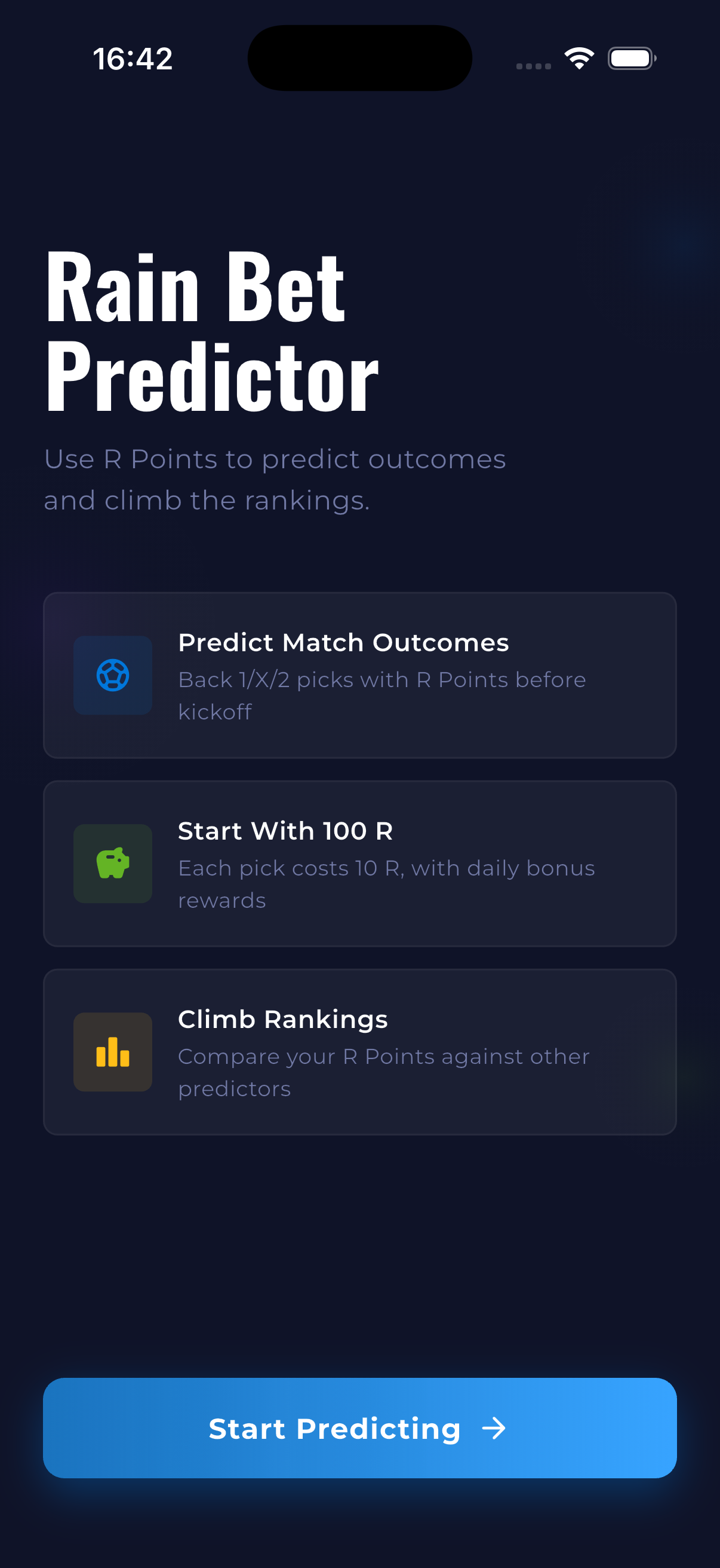 Onboarding — predict match outcomes